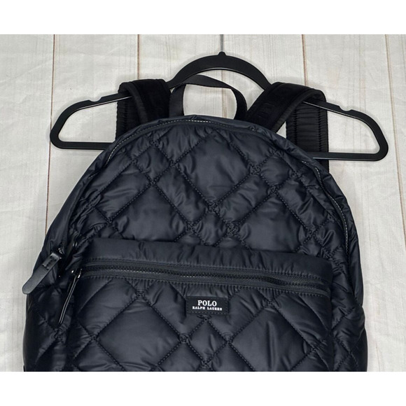 NWOT Polo Ralph Lauren Women’s Black Quilted Puffer Zipper Logo Backpack - Picture 2 of 4